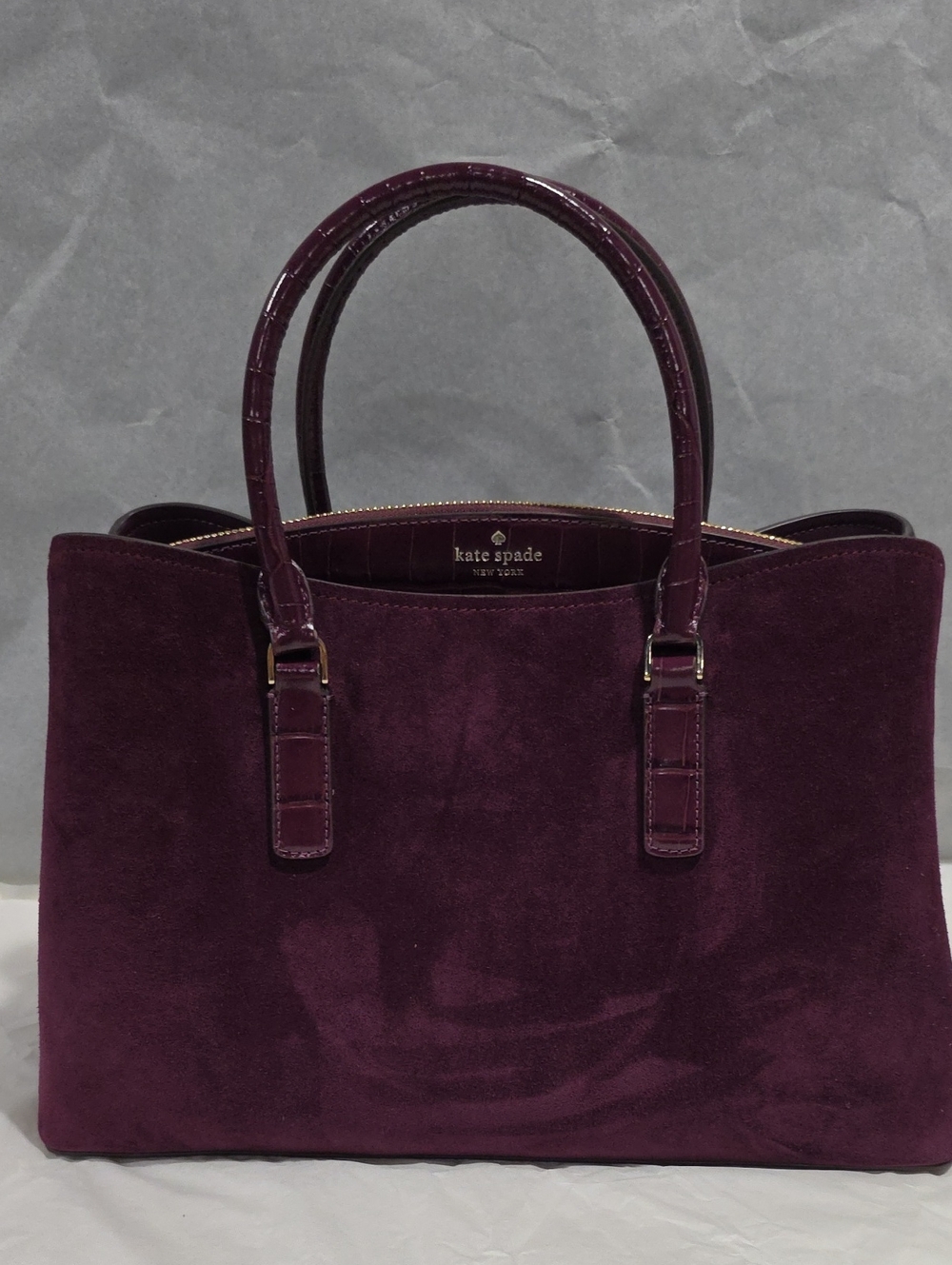 Kate Spade Thompson Street Suede And Croc Embossed Satchel Bag, Deep Cherry - Picture 7 of 13